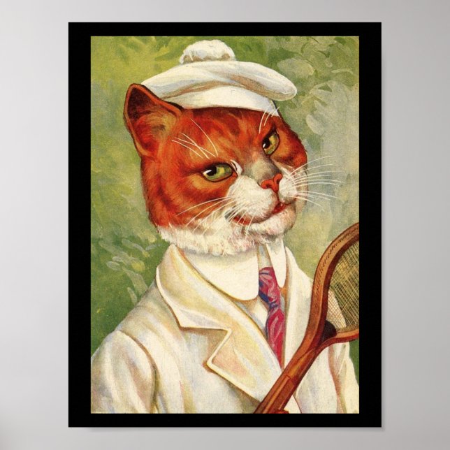 Cat Tennis Player Vintage Thiele Art Poster (Framsidan)