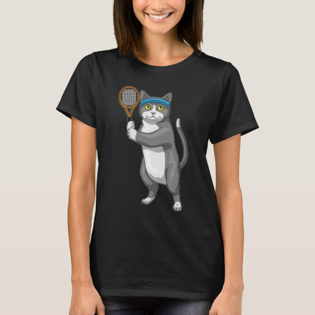 Cat Tennis Tennis racket T Shirt (Framsida)