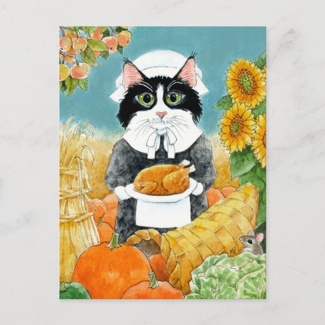 Cat Thanksgiving Turkey Friendsgiving Postcard Vykort (Framsida)