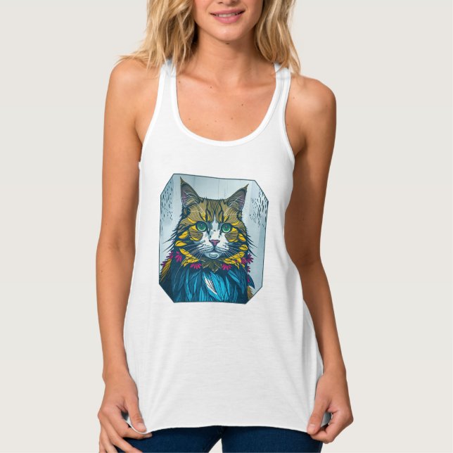 Cat That Ate The Canary Feathers | Wearable Art Linne Med Racerback (Framsida)