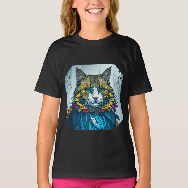Cat That Ate The Canary Feathers | Wearable Art T Shirt (Framsida)