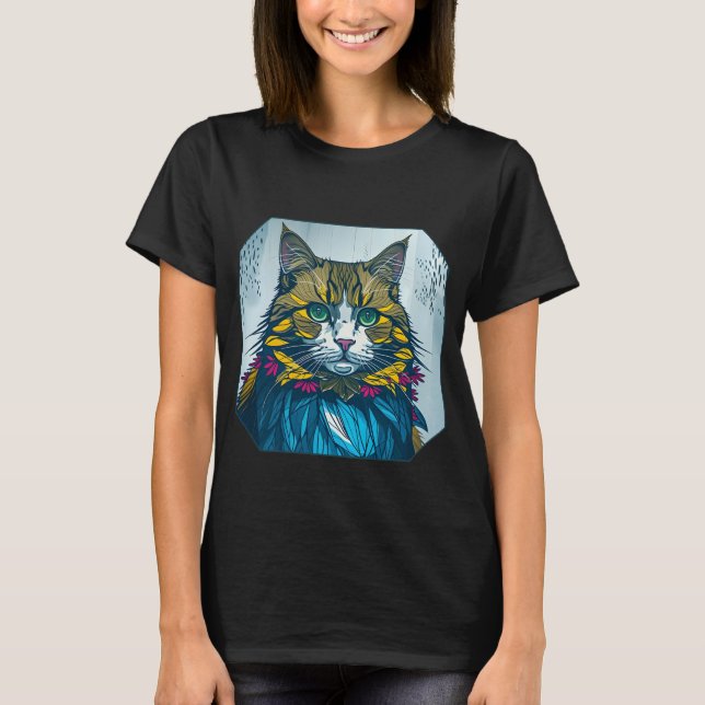 Cat That Ate The Canary Feathers | Wearable Art T Shirt (Framsida)