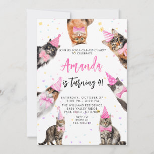 Cat Thated ROSA GIRL Birthday Inbjudningar
