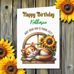 Cat Théme Birthday Card Ord-sökning på insidan! Tack Kort