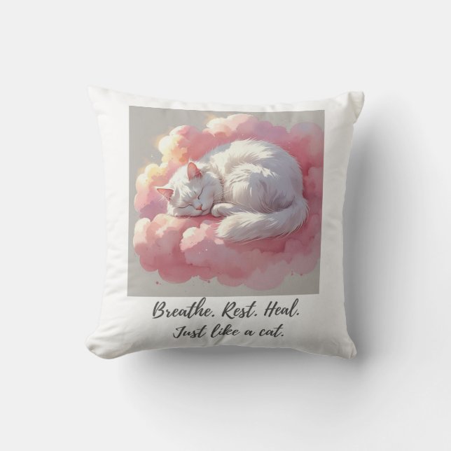 Cat Throw Pillow – Breathe. Rest. Heal. Kudde (Framsida)