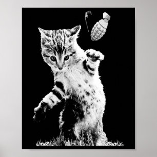 Cat Throwing Grenade Funny Kattunge Grenade Scene Poster