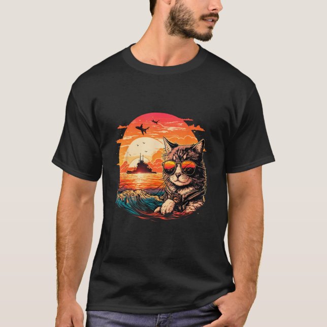 Cat-titude in Paradise Funny Cat on the Beach T Shirt (Framsida)