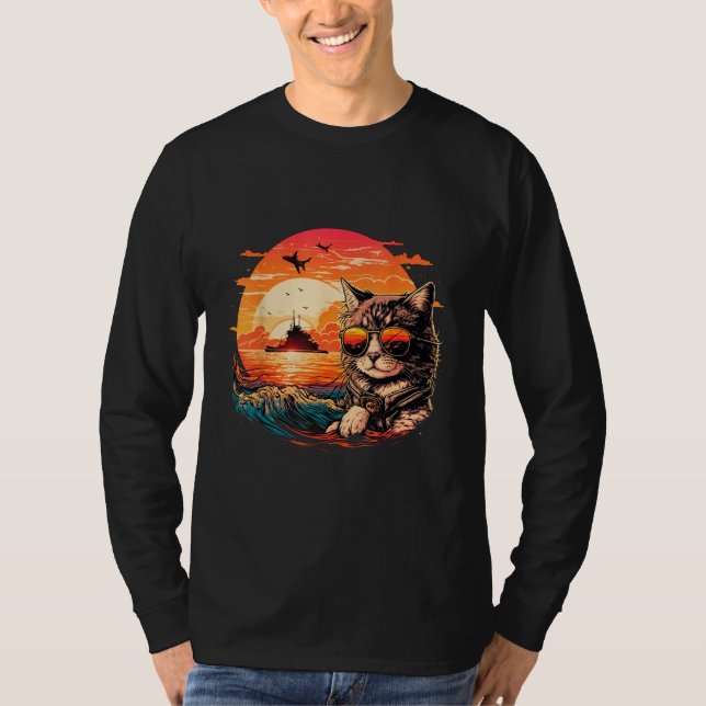 Cat-titude in Paradise Funny Cat on the Beach T Shirt (Framsida)