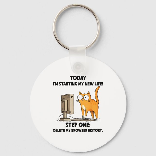 Cat Today I'm Starting My New Life Step One Delete Nyckelring (Framsida)