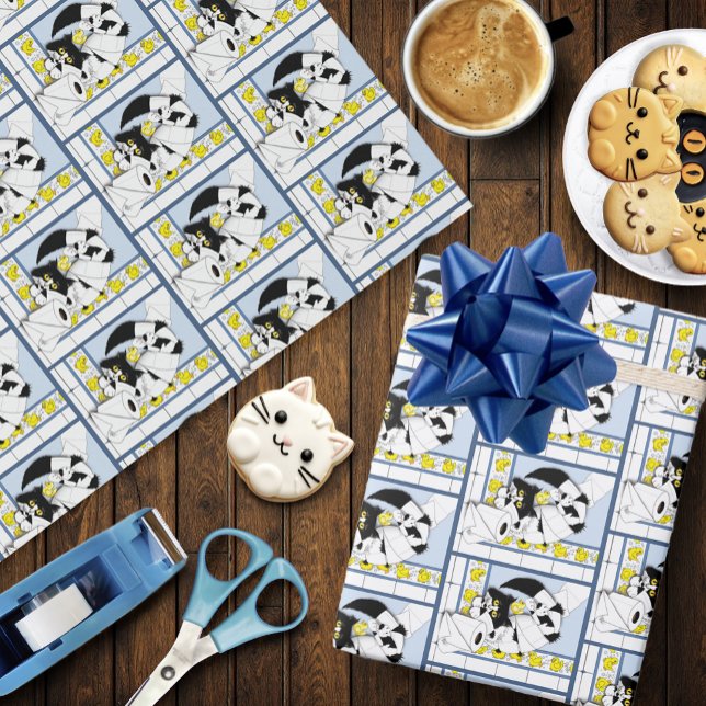 Cat Toilet Papper Blue-Gult Presentpapper (Skapare uppladdad)