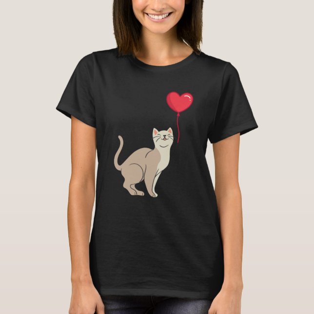 Cat toy Shirt Valentine's Day Heart Balloon For He T Shirt (Framsida)