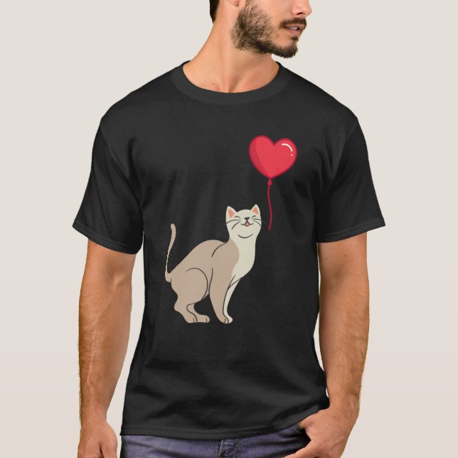 Cat toy Shirt Valentine's Day Heart Balloon For He T Shirt (Framsida)