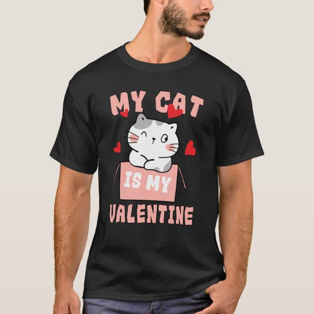 Cat Toy Valentine's Day Heart Balloon Box Her For  T Shirt (Framsida)