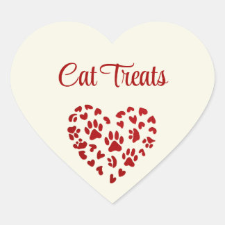 Cat Treats, Red Hearts & Paws, Customizable Hjärtformat Klistermärke