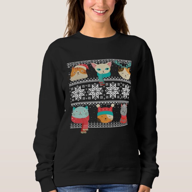 Cat Tree Ugly Sweater Christmas Matching T Shirt (Framsida)