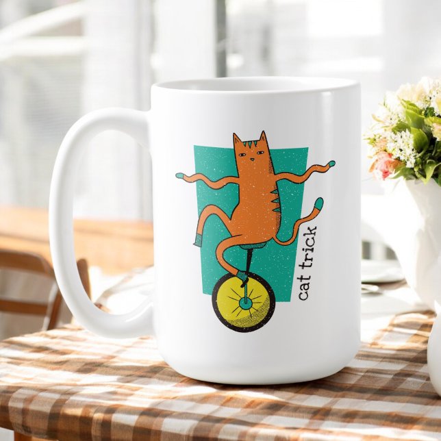 Cat Trick Funny Tabby katt Riding a Unicle Kaffemugg (Skapare uppladdad)