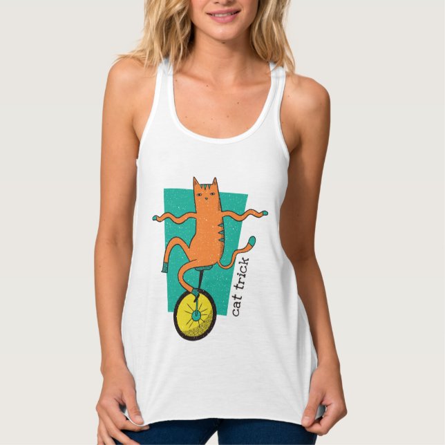 Cat Trick Funny Tabby katt Riding a Unicle Linne Med Racerback (Framsida)