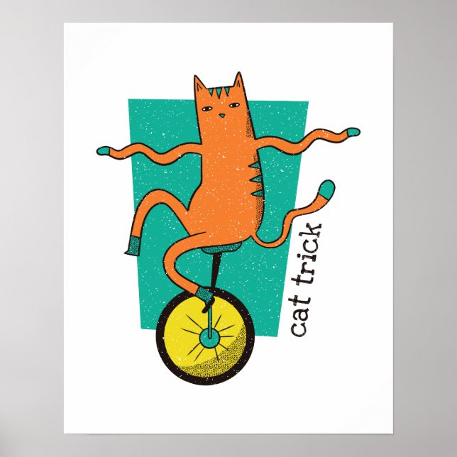 Cat Trick Funny Tabby katt Riding a Unicle Poster (Framsidan)
