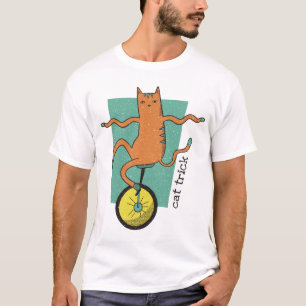 Cat Trick Funny Tabby katt Riding a Unicle T Shirt