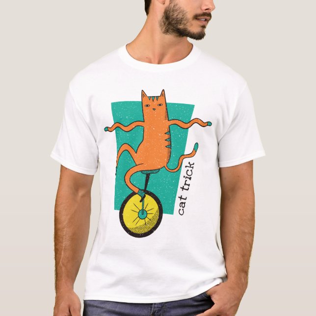 Cat Trick Funny Tabby katt Riding a Unicle T Shirt (Framsida)