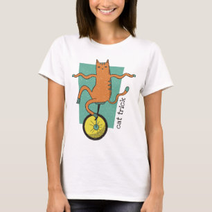 Cat Trick Funny Tabby katt Riding a Unicle T Shirt