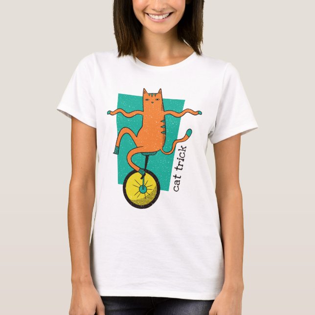 Cat Trick Funny Tabby katt Riding a Unicle T Shirt (Framsida)
