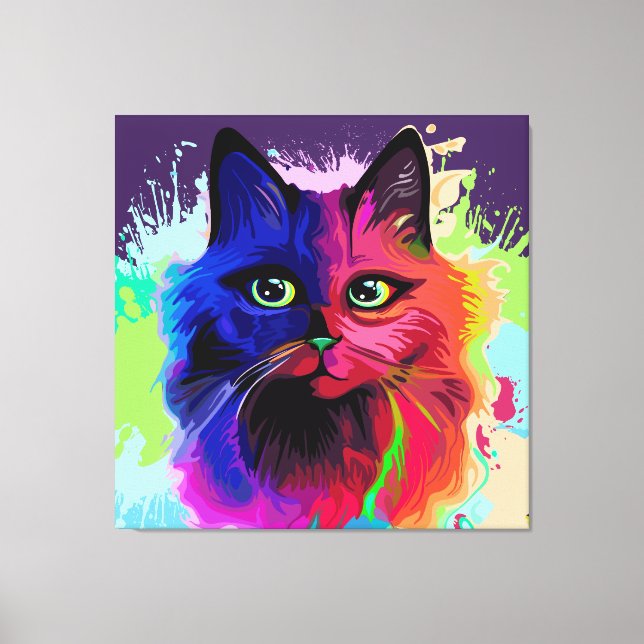 Cat Trippy Psychedelic Pop Art Canvastryck (Framsida)