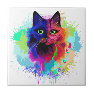 Cat Trippy Psychedelic Pop Art Kakelplatta