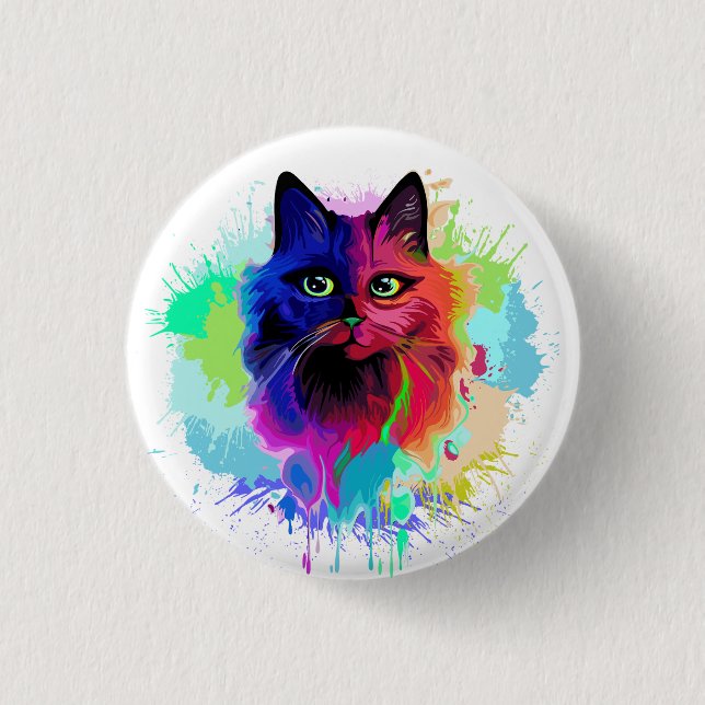 Cat Trippy Psychedelic Pop Art Knapp (Framsida)