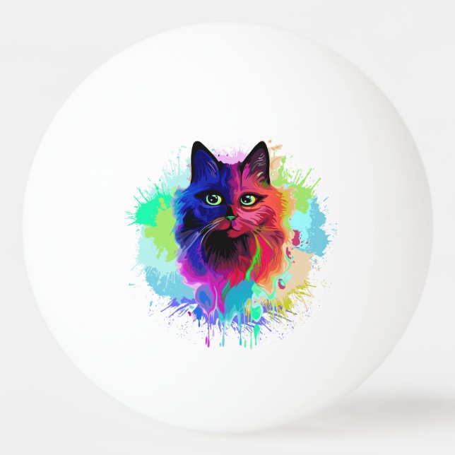 Cat Trippy Psychedelic Pop Art Pingisboll (Framsidan)