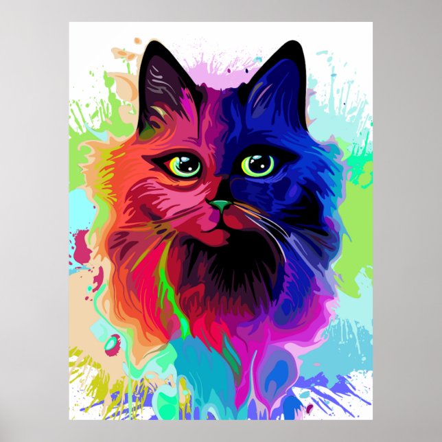 Cat Trippy Psychedelic Pop Art Poster (Framsidan)