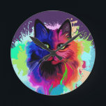 Cat Trippy Psychedelic Pop Art Rund Klocka<br><div class="desc">Psychedelic Trippy Pop Art Cat Porträtt på färgfulla färgplattor. Original Vector IllustrationCopyright BluedarkArt TheChameleonArt.</div>