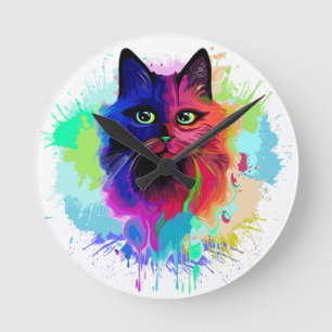 Cat Trippy Psychedelic Pop Art Rund Klocka
