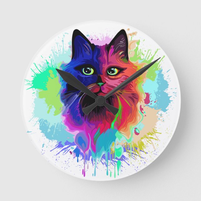Cat Trippy Psychedelic Pop Art Rund Klocka (Framsida)