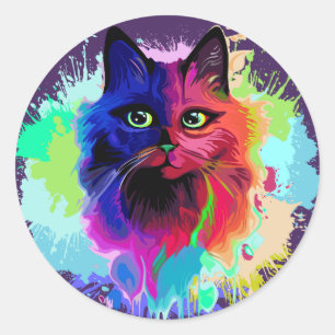 Cat Trippy Psychedelic Pop Art Runt Klistermärke