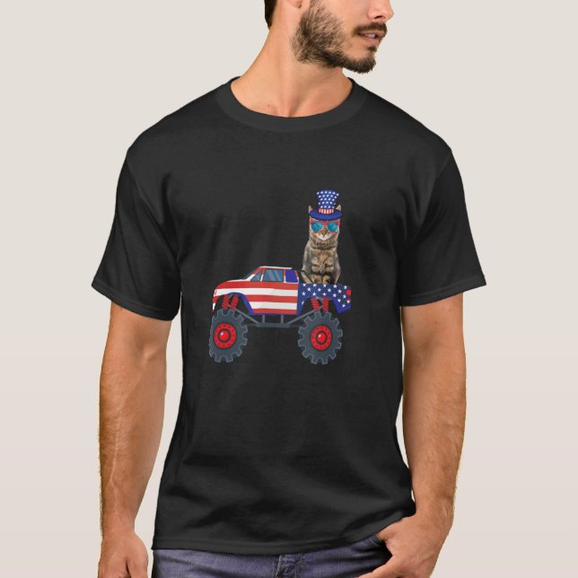 Cat Truck 4th of July Matching Family USA  Patriot T Shirt (Framsida)