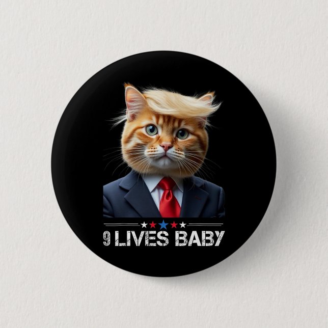 Cat Trump 9 Lives Ba1lustigt Trump Memb Knapp (Framsida)