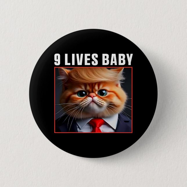 Cat Trump 9 Lives Ba Funny Trump Memb Knapp (Framsida)