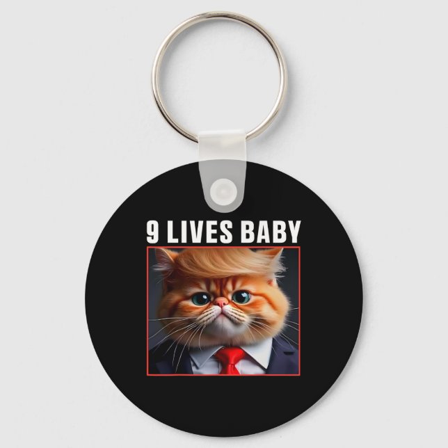 Cat Trump 9 Lives Ba Funny Trump Memb Nyckelring (Framsida)