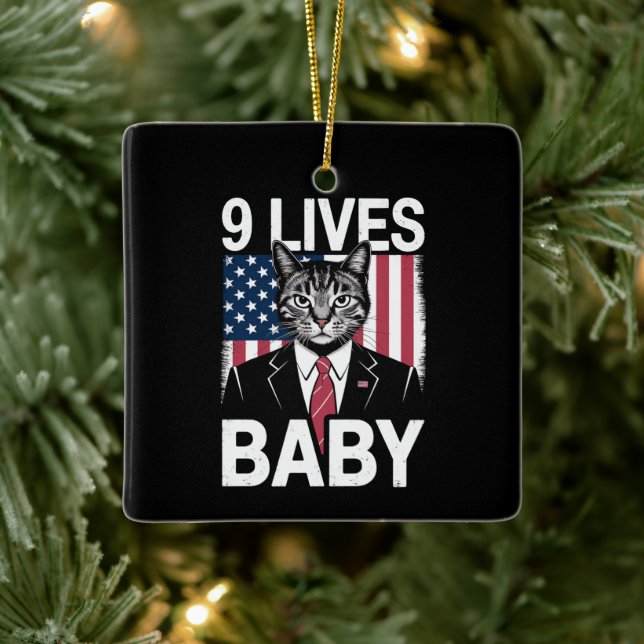 Cat Trump 9 Lives Baby Funny Trump Cat Julgransprydnad Keramik (Träd)