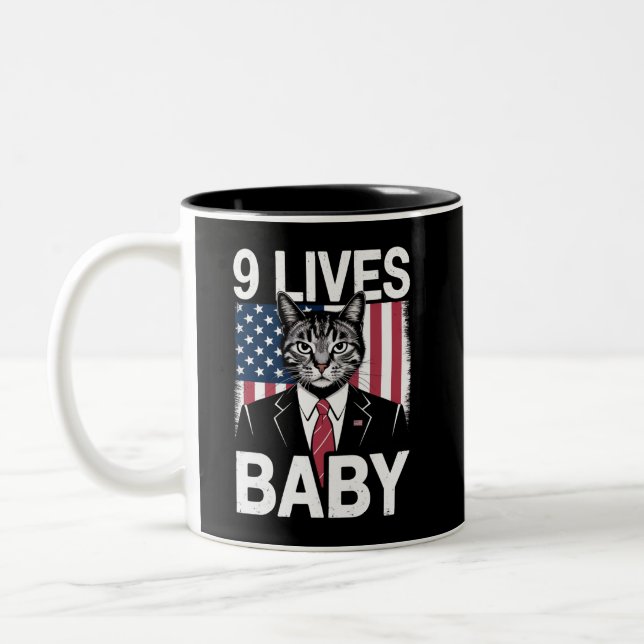 Cat Trump 9 Lives Baby Funny Trump Cat Två-Tonad Mugg (Vänster)