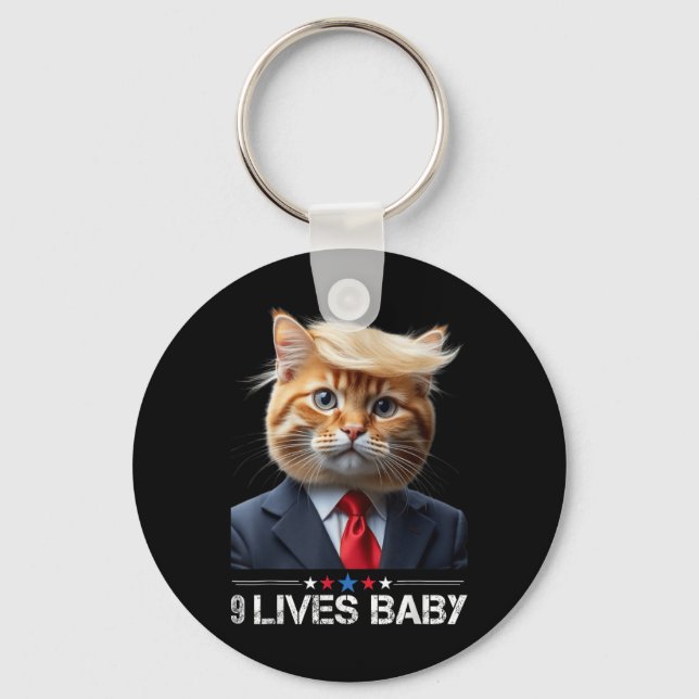 Cat Trump 9 Lives Baby Nyckelring (Framsida)
