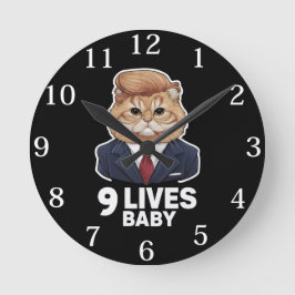 Cat Trump 9 Lives Baby Rund Klocka