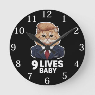 Cat Trump 9 Lives Baby Rund Klocka