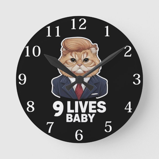 Cat Trump 9 Lives Baby Rund Klocka (Framsida)