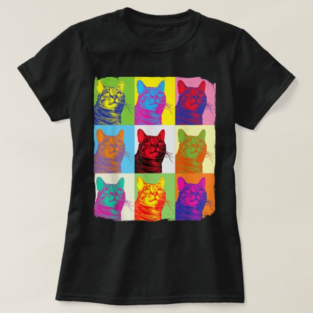 Cat Tshirt, Cat Lover Shirt, Pop Art Womens Cat Sh T Shirt (Design framsida)
