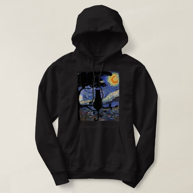 Cat Tshirt, Starry Night Cat Tee, Van Gogh Cat Gif Hoodie (Design framsida)