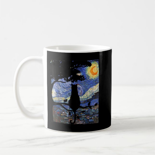 Cat Tshirt, Starry Night Cat Tee, Van Gogh Cat Gif Kaffemugg (Vänster)