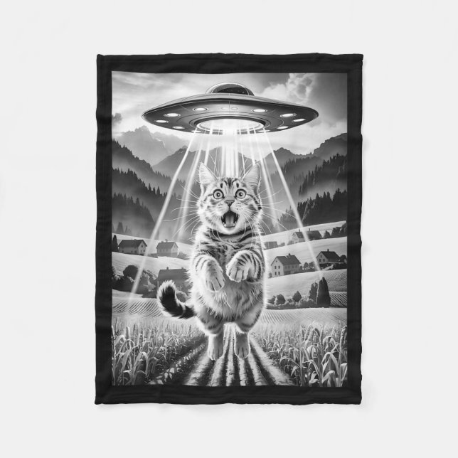 Cat Ufo Alien Abduction Funny Graphic Tees Men Wom Fleecefilt (Framsidan)