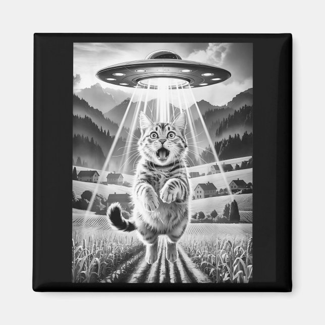 Cat Ufo Alien Abduction Funny Graphic Tees Men Wom Magnet (Framsidan)